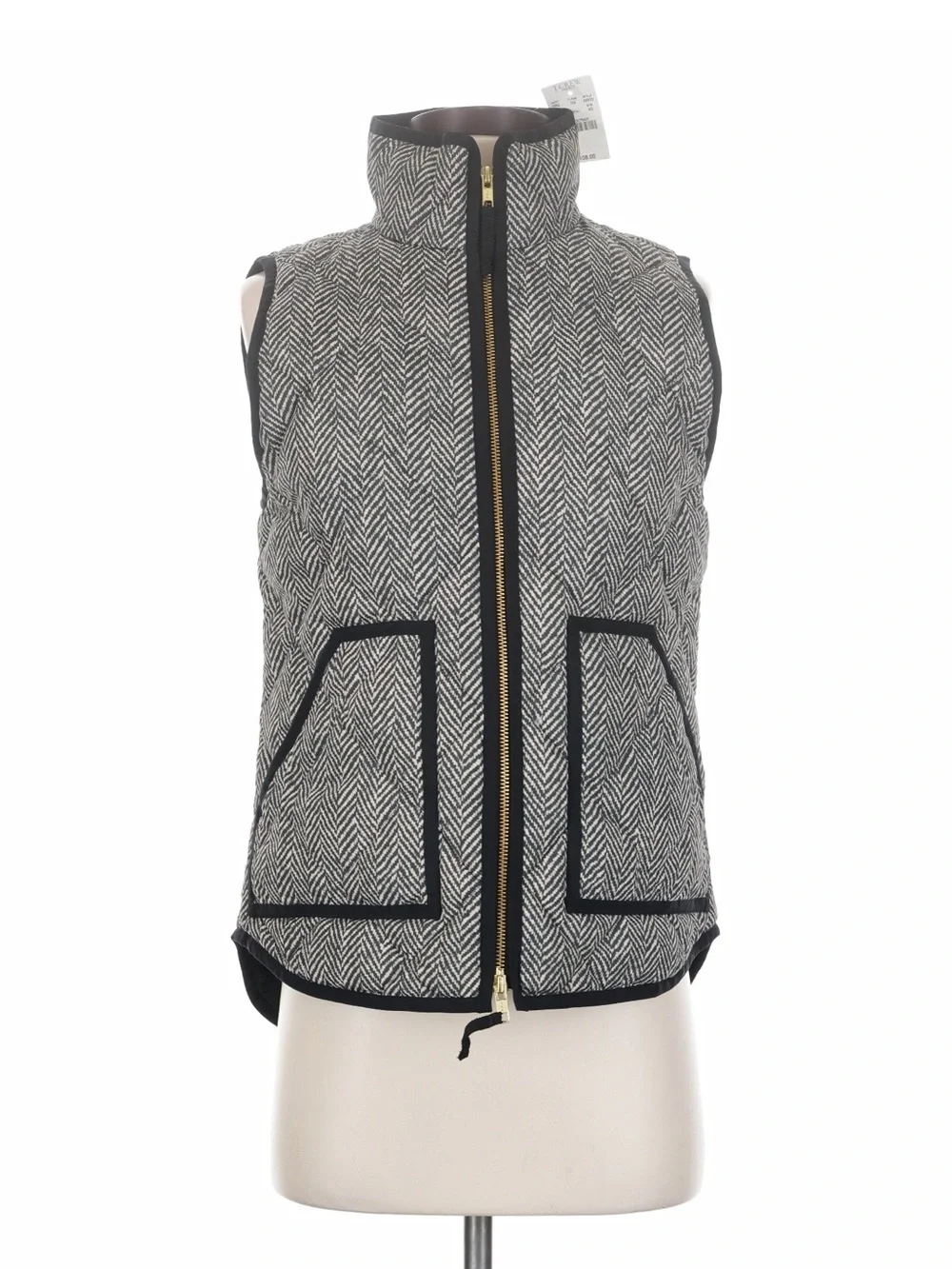 NWT! J. Crew Black Printed Quilted Waterfowl Feathers Down Puffer Vest. Size XS.